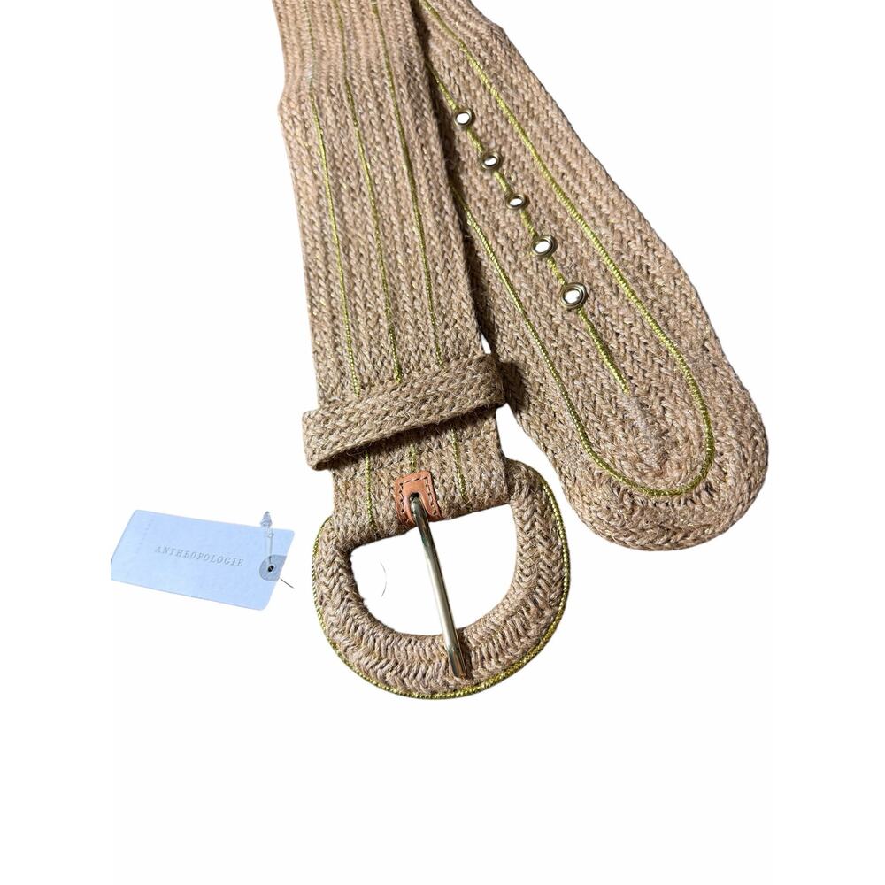 Anthropologie Wide Woven Jute Belt Gold Metallic Thread Natural NWT MSRP $80 - Picture 5 of 5